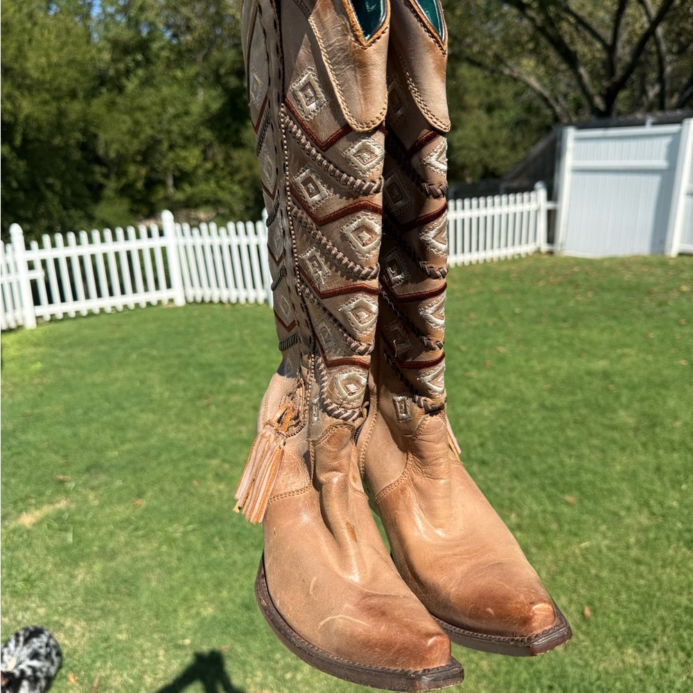 Corral | Circle G Tan Embroidered Boho Western Tassel Boots - 7 - Picture 3 of 10